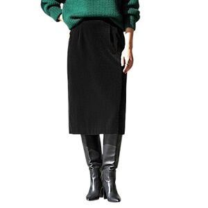 Vintage 70s 80s Lord + Taylor black velvet tailored midi straight skirt S